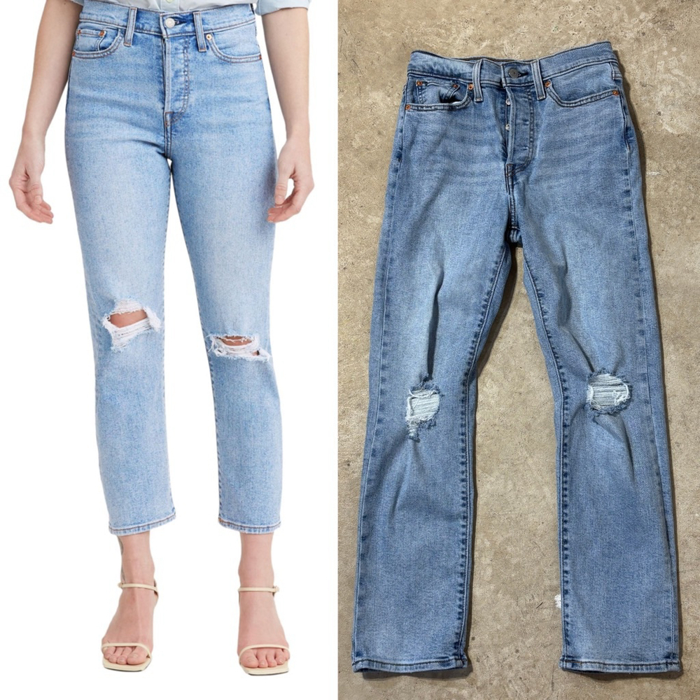 Levi's Wedgie Straight Distressed Blue Jeans Women’s Size 27 Button Fly Cropped